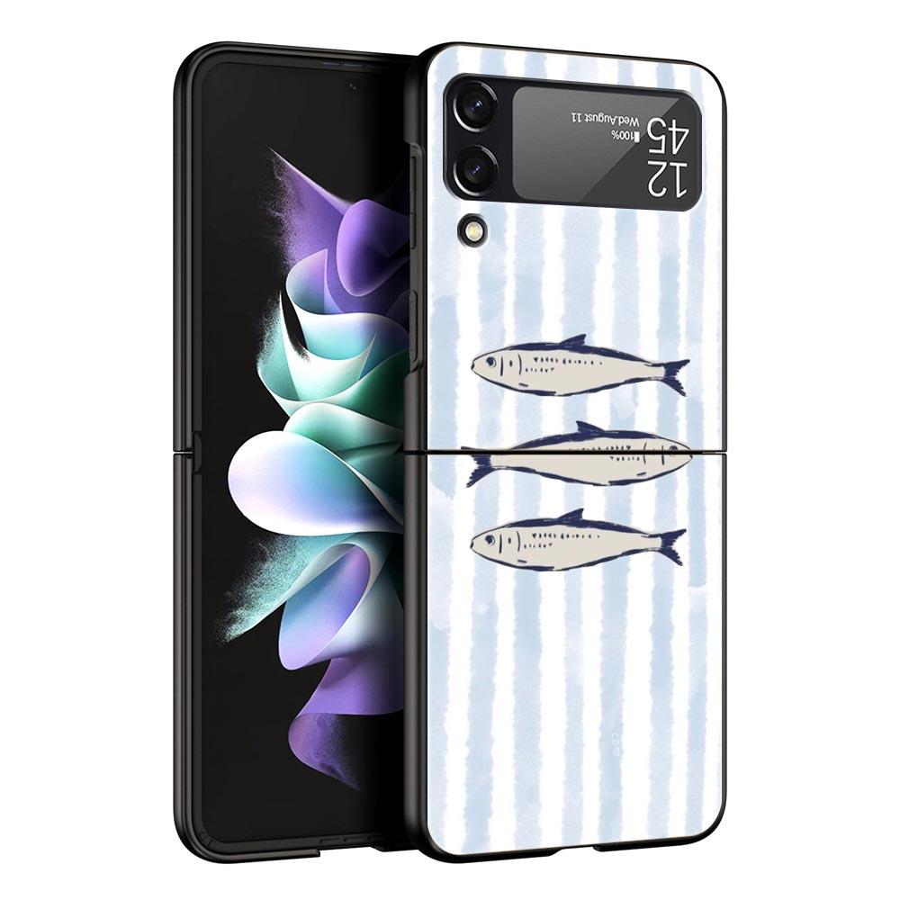 Case for Samsung Galaxy Z Flip 3 4 5 6 7 Folding Black Shell For Samsung Z Flip4 Flip5 PC Hard Cover Sardines aquatic product