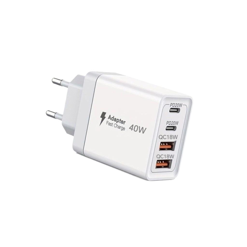 40W EU Standard 4-Port Fast Charger: 2 USB-C & 2 USB-A for Mobile Phones & Watches