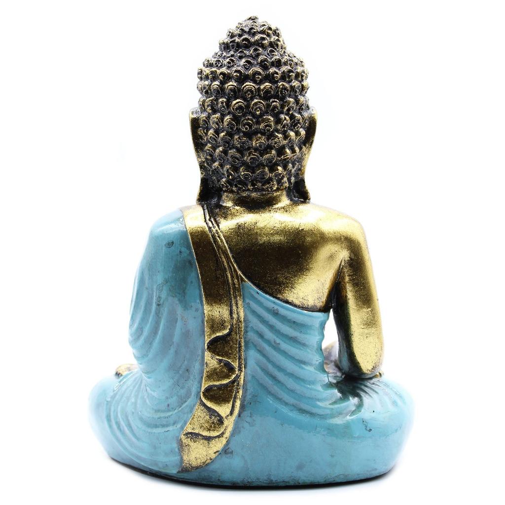 Buddha Statue Teal And Gold Resin Varada Mudra