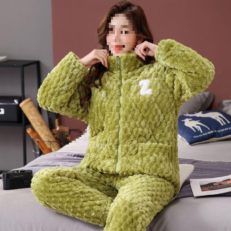 Pajamas women's three-layer thickened winter suit can wear large-size thermal padded loungewear
