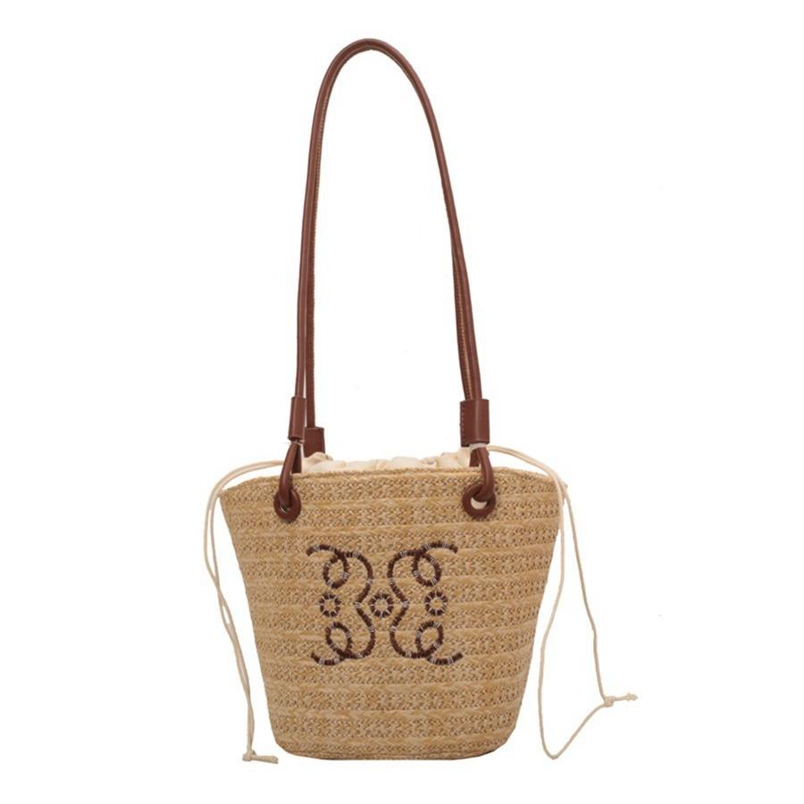 Bag women's new summer versatile straw woven shoulder bag casual woven bag beach vacation bucket bag