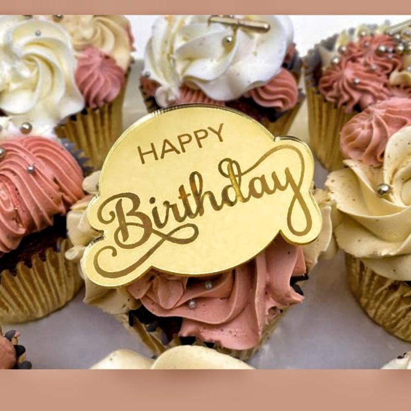 10 ks Toppery na dort Všechno nejlepší k narozeninám Zlaté Zlaté Akrylové Kulaté Toppery na Cupcaky Pro Děti Narozeniny Miminko Party Nástroje na Dekoraci Dortu