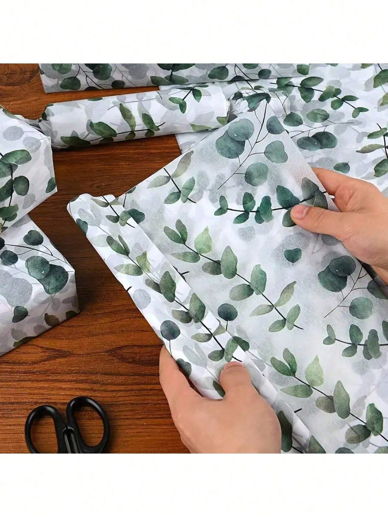 

20pcs gift wrapping paper, translucent and, unique plant design plant printed leaf wrapping paper, ideal зелений