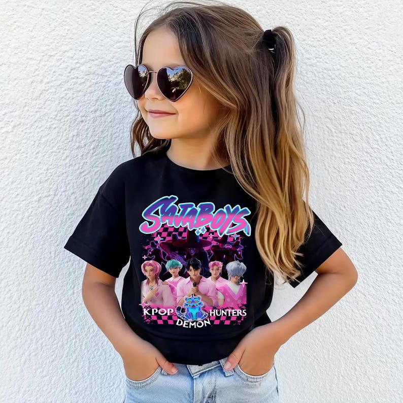 Saja Boys Boy Band Kids Shirt, Kpop Demon Hunters Movie Boy Shirt, Bootleg Retro Movie Kids Shirt, Demon Hunters Merch Youth Shirt 100