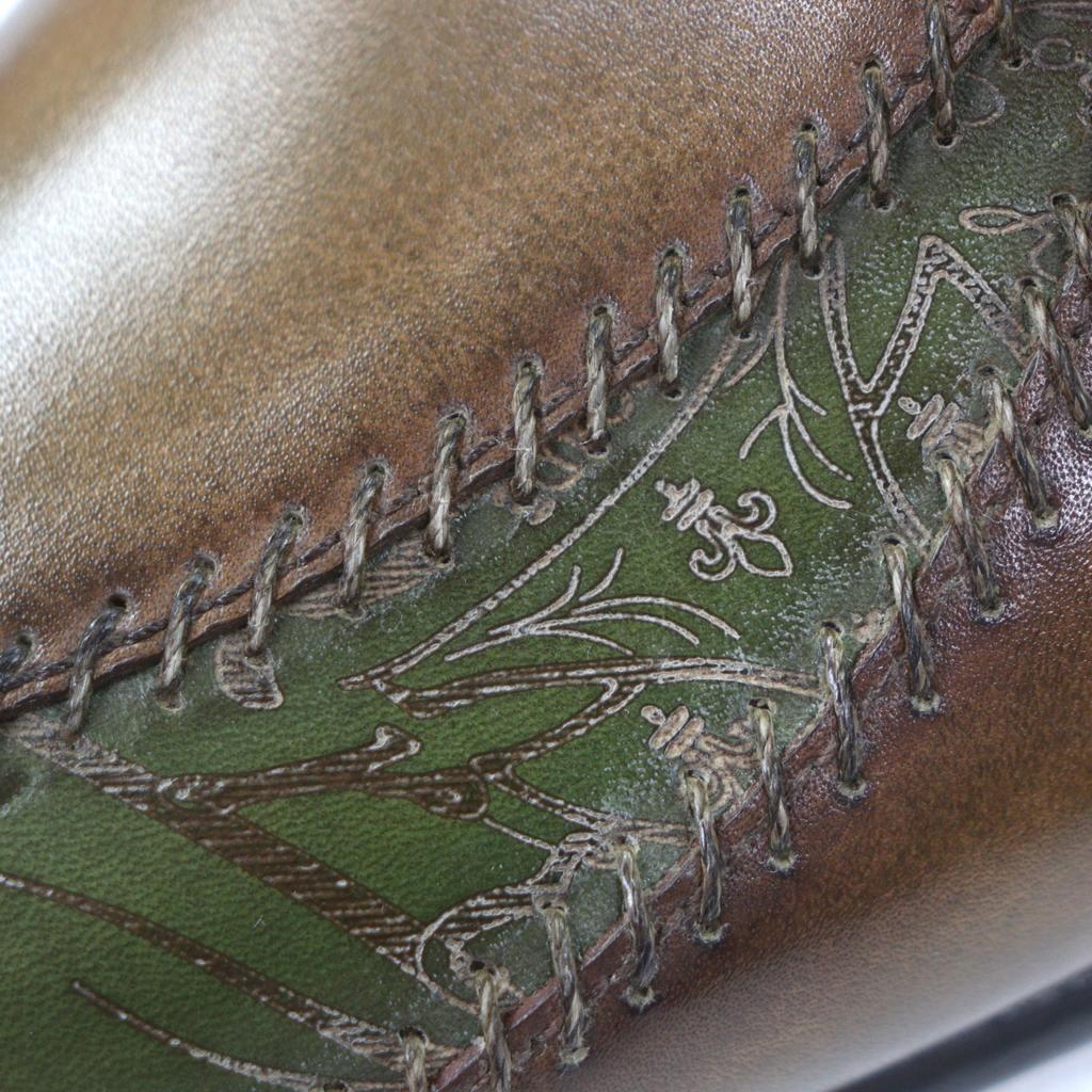 Pristine BERLUTI Leather Shoes Lapierre Prisse Khaki Leather Mens 6.5 Used
