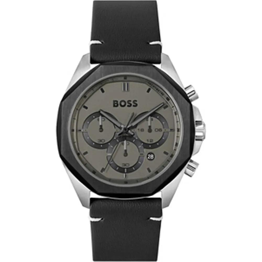 BOSS Cloud Grey Black Leather Men s Quartz Watch 1514014 серый