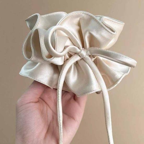Hair Tie Double Layer Pleated Bowknot Design Hair Band Adjustable Elastic Hair Rope Soft Non-Slip Hair Accessory