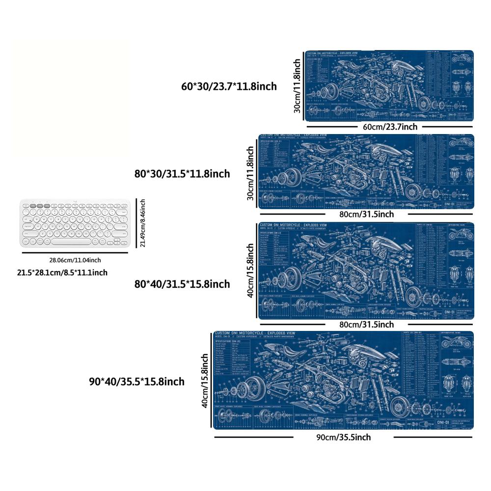 Blue Mechanical Motorcycle Mouse Pad Blueprint Non-slip Large Pc Gamer Keyboard Deskmat Gaming Accessories Computer Mousepad XXL