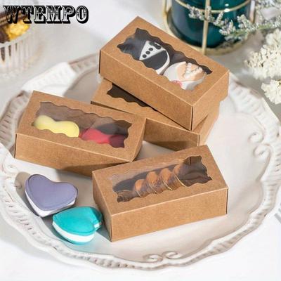 25 Stück Braune Kraftpapier Geschenkverpackung Schachtel Macaron-Schachteln mit transparentem Sichtfenster Mini Keks-Schachteln Süßigkeiten-Schachteln