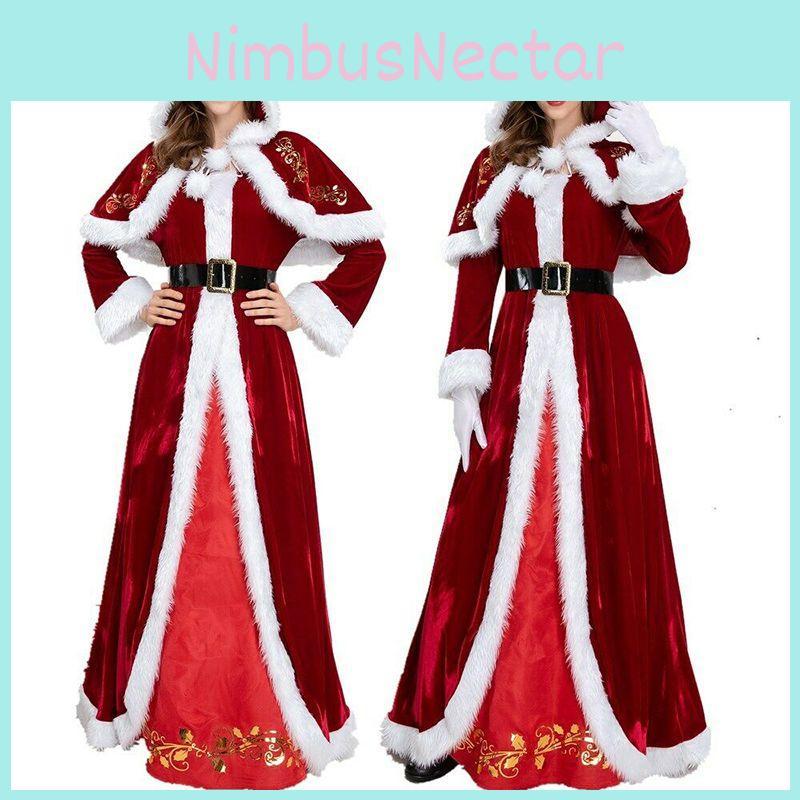 Elegante Deluxe Mrs. Weihnachtsmannkostüm für Erwachsene aus luxuriösem, weichem Cordstoff