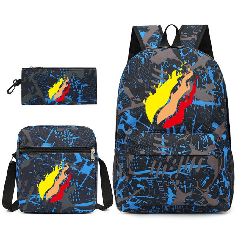 Large Capacity Schoolbag with Shoulder Strap; Student Three-piece Pencil Case Set