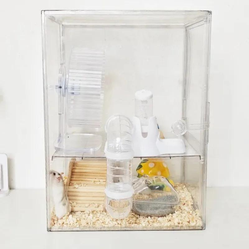 Acrylic Hamster Cage, Transparent Small Animal Habitat with Burrow, Chew Proof Enclosure for Dwarf, Observation House for Gerbil