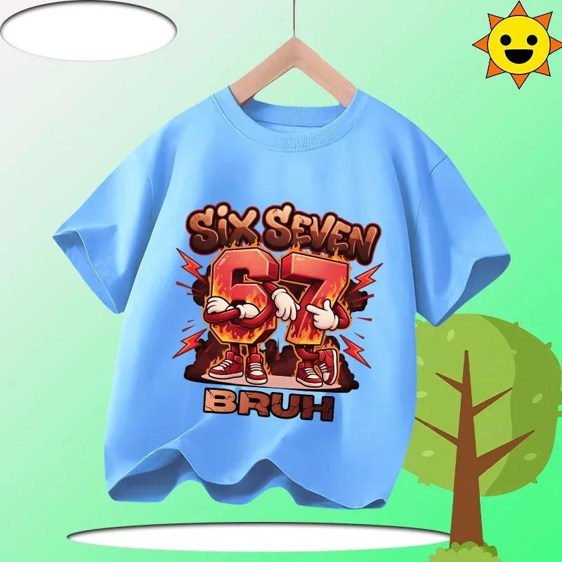 Funny Six Seven Italian Brainrot 67 Graphic Print TShirt BoyGirl Summer Short Sleeved Kids Loose Comfortable Tshirt Tee Top