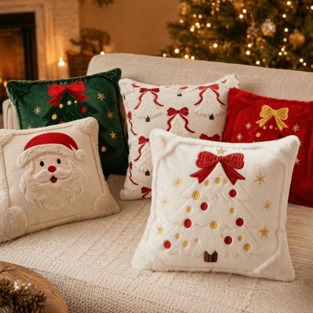 Soft Christmas Pillow Cover Santa Claus Bowknot Throw Cushion Case Square 45cm 17.72in Xmas Tree Pillowslip Home Decor