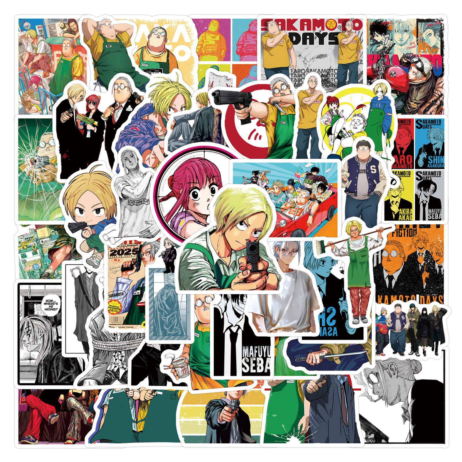 

Sakamoto Days Stickers - 55 Sheets: Trendy Graffiti Decoration for Water Cups and Tablets, Perfect for Students and Kids.