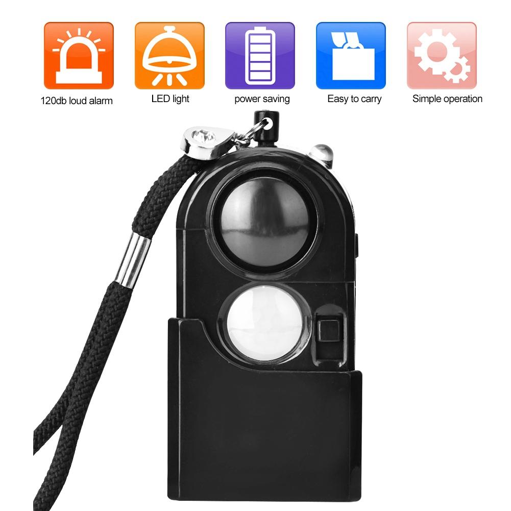 120dB Personal Alarm Security Alarm Girls Self Protection Anti Wolf with LED Light Black