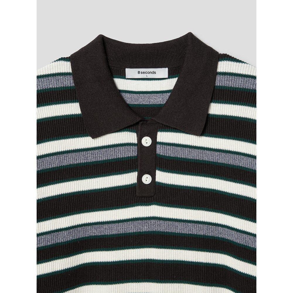 8seconds Multi-Stripe Collared Short-Sleeve Knit Brown