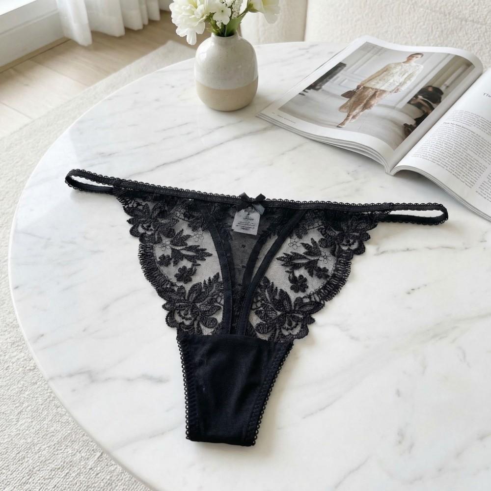 Embroidery Lace Flower Briefs Women Low Waist Romantic T Panties Sheer Mesh Lace Thong  Home