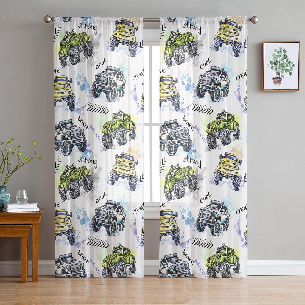 Truck Car Cartoon Window Treatment Tulle Modern Sheer Curtains for Kitchen Living Room the Bedroom Curtains Decoration