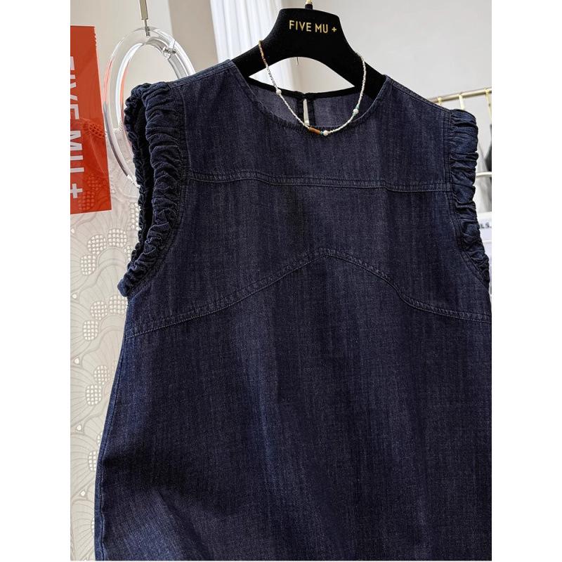 Chic Cap Sleeve Sleeveless Denim Dress for Women - Slimming, Youthful, Luxurious Summer Style