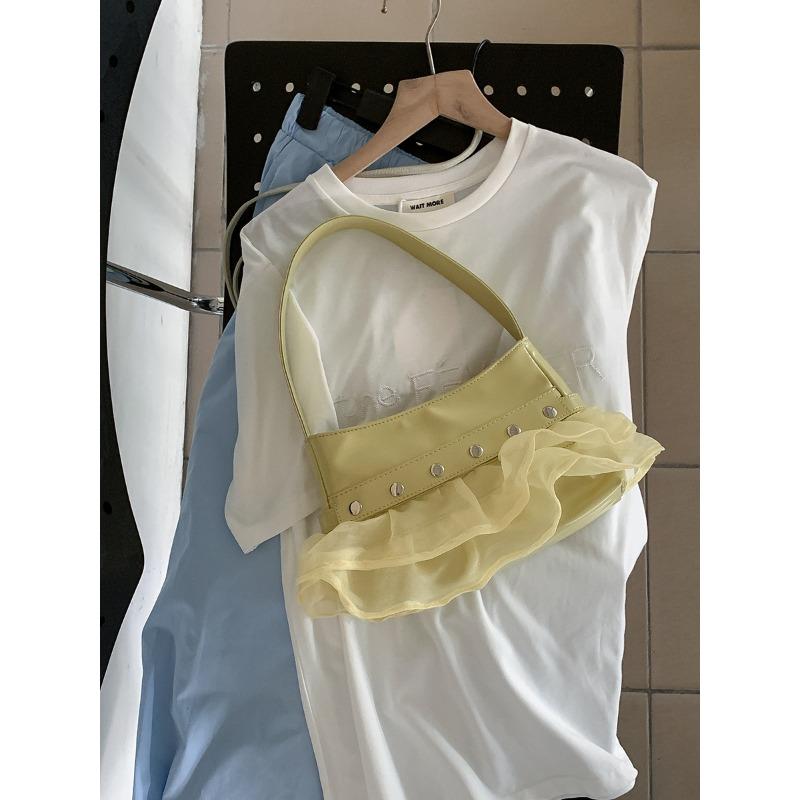 

Портативна сумка через плече жіноча весняно-літня модна сумка Spice girl, сумка-тоут з заклепками та сіткою, плісована сумка під пахву жіноча жовтий