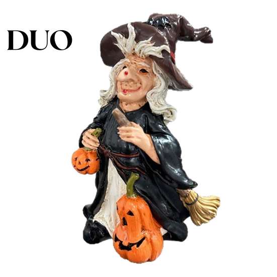 Decorative Resin Pumpkin Figures Halloween Witch Figurine, Vintage Hand-Painted Ornament, Spooky Tabletop Collectable Gifts Decor for Desk Shelf