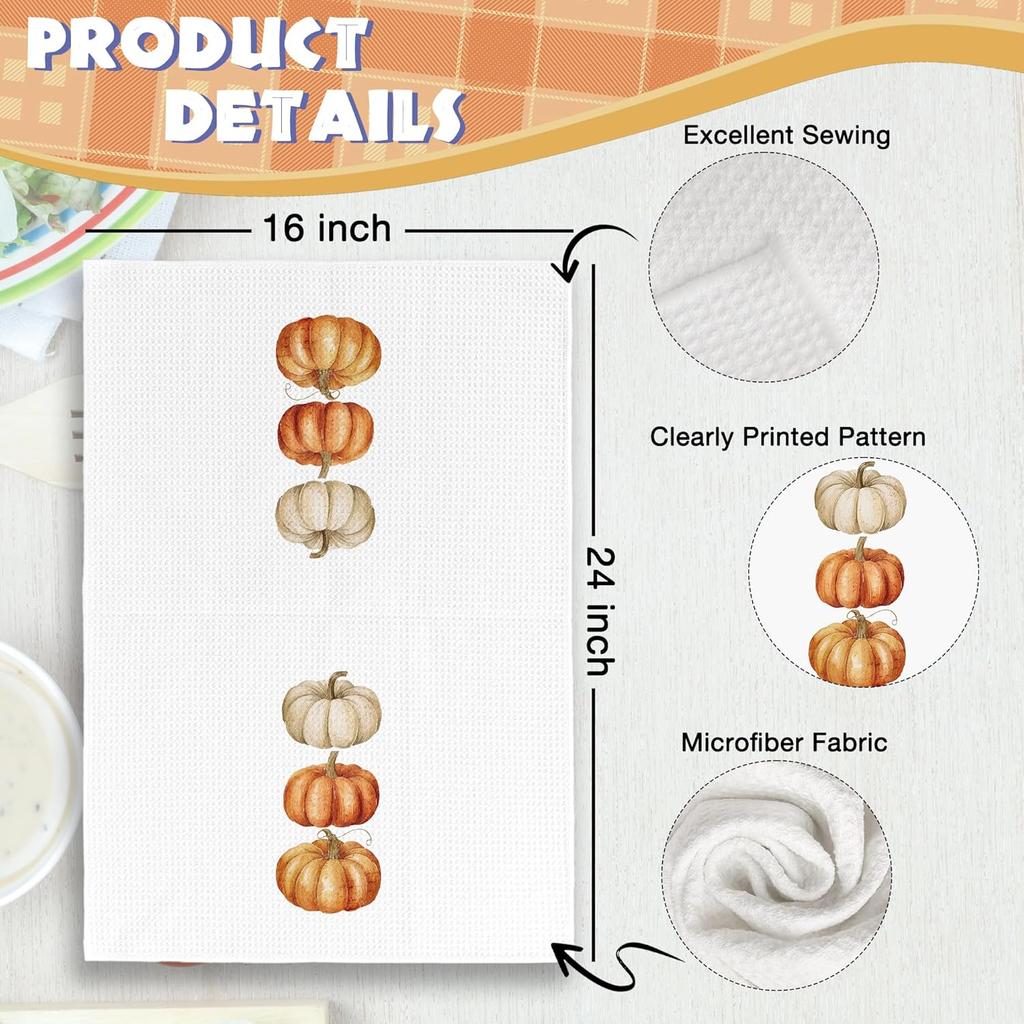 Fall Pumpkin Kitchen Towels Decor Set of 2 - Retro Autumn Moody Fall Hand Tea Towels, Rustic Cottagecore Fall Dish Towel Dishcloths Decorations for