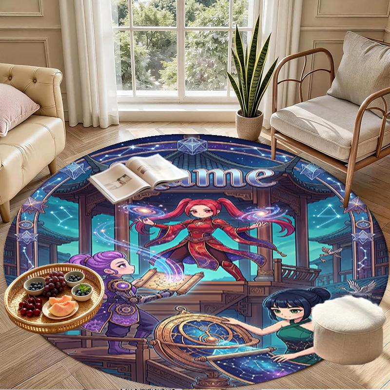 Custom Name Personalized Kpop Demon Hunter Print Round Rug, Versatile Home Decor Carpet, for Playroom, Apartment, Balcony, Entryway, Hallway Gift