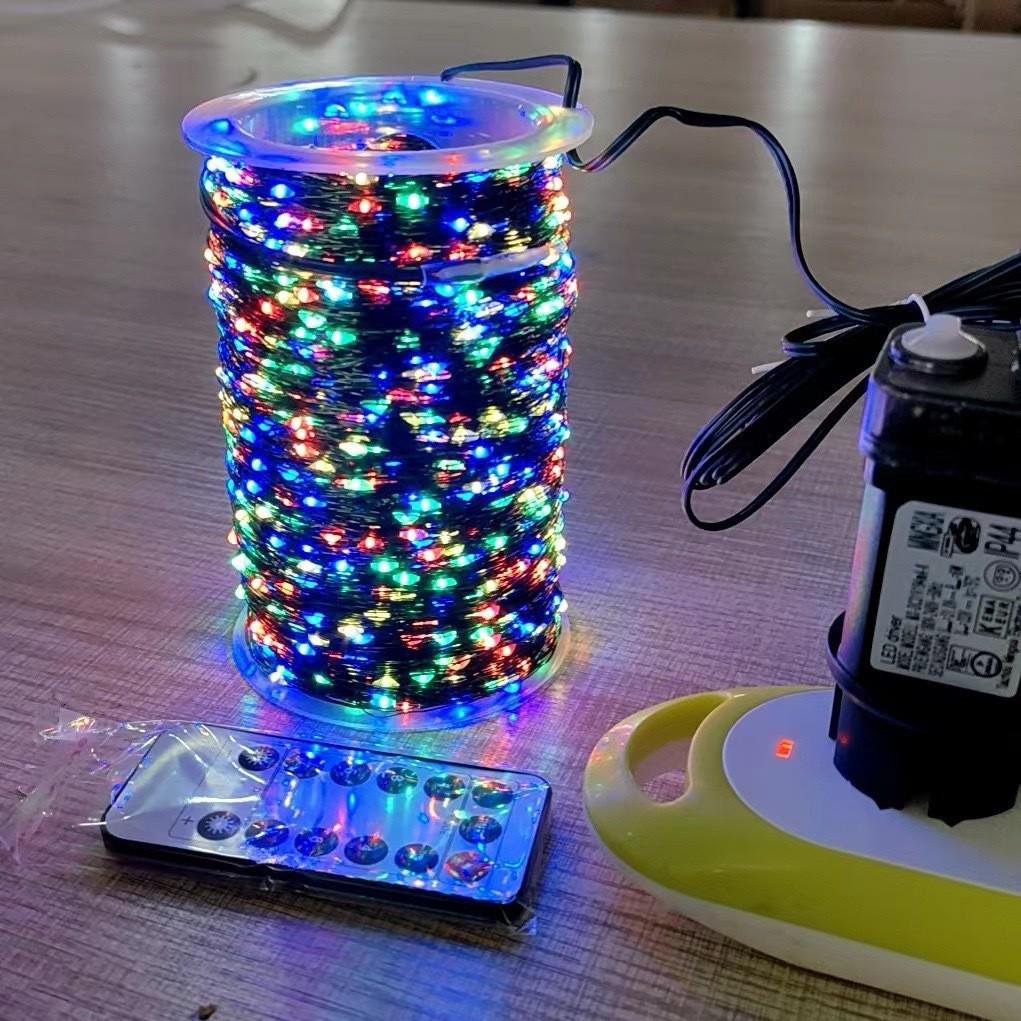 Remote-Controlled Christmas Tree Rattan Lights with Warm White LED on Green Copper Wire