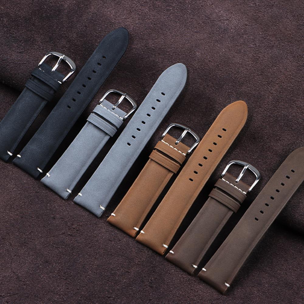 Watch Strap 20mm 22mm Vintage Sude Band Replacement Wristband Handmade Stitching Watchband Polished Clasp for Omega for Seiko