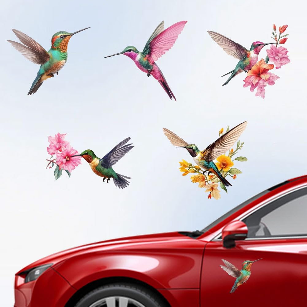 Hobbspring 5 Style Birds Car Sticker Hummingbird Vinyl Decal Beautiful Vibrant Birds Flower Plastic