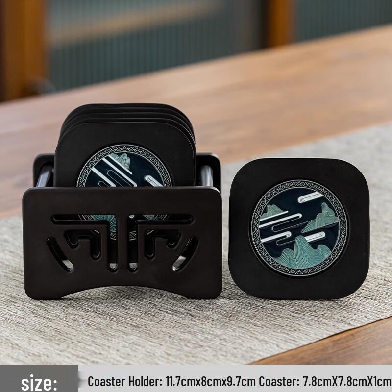 ZhiNianHua Bakelite Enamel Tea Coaster Set with Storage Rack
