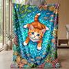 Underwater Cat and Fishes Theme blanket Lightweight Warm Flannel Blanket Decorative Throw Blanket for Home Decoration