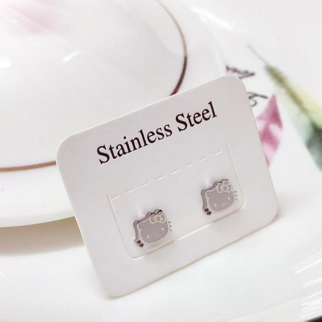 Korean Style Sweet KT Cat Ear Plugs & Cartilage Studs In Versatile Titanium Steel