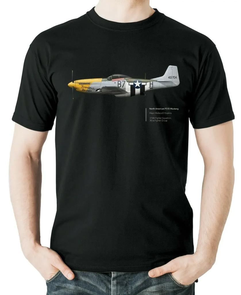 T-shirt Thème Aviation US Air Force P 51D Mustang Fighter 100% Coton Col Rond Été Manches Courtes Décontracté Homme Tailles S3XL