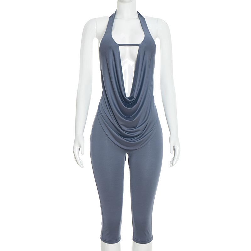 J26ST018 Women s Sexy Slimming Bodycon Halter Neck Set - European & American Spring Fashion Large