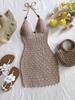 Abito Maxi da Donna Bianco all'Uncinetto con Scollo all'Americana e Dettagli di Perline, Allacciatura Frontale, Abito da Spiaggia Boho