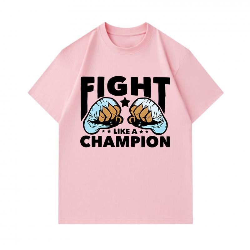 Men's 100% Cotton Crew Neck Short Sleeve T-Shirt, Fight Like A Champion Fists Print Casual Comfortable Daily Wear Tee For Men