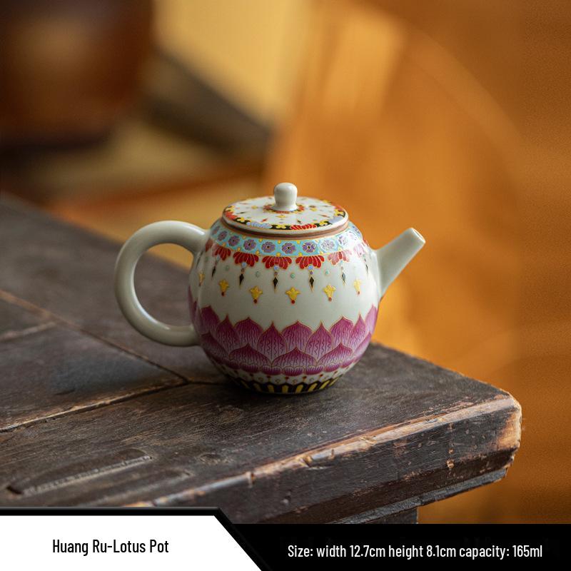 Фарфоровый чайник цвета бежевый ру窑 Дуньхуан с шаровым фильтром с трещинами - Керамический чайный набор в стиле Кунг-фу
