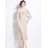 Excellent Quality 2024 Barocco Runway Short Sleeve Summer Dress Women Sexy Rhinestone Diamond Embellished Party Bodycon Dress