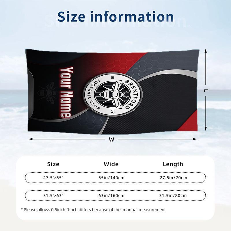 Beach Towel Brentford Football Print Custom Name Text Soft Towel for Swimming Pool