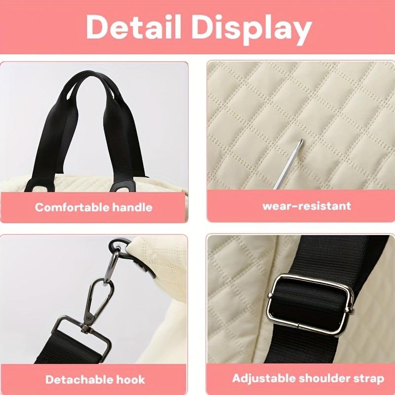 Women's Large Capacity Quilted Travel Duffel Bag with Rhombus Pattern,Solid Color Overnight Bag with Multiple Pockets, Women's Leisure Tote Bag