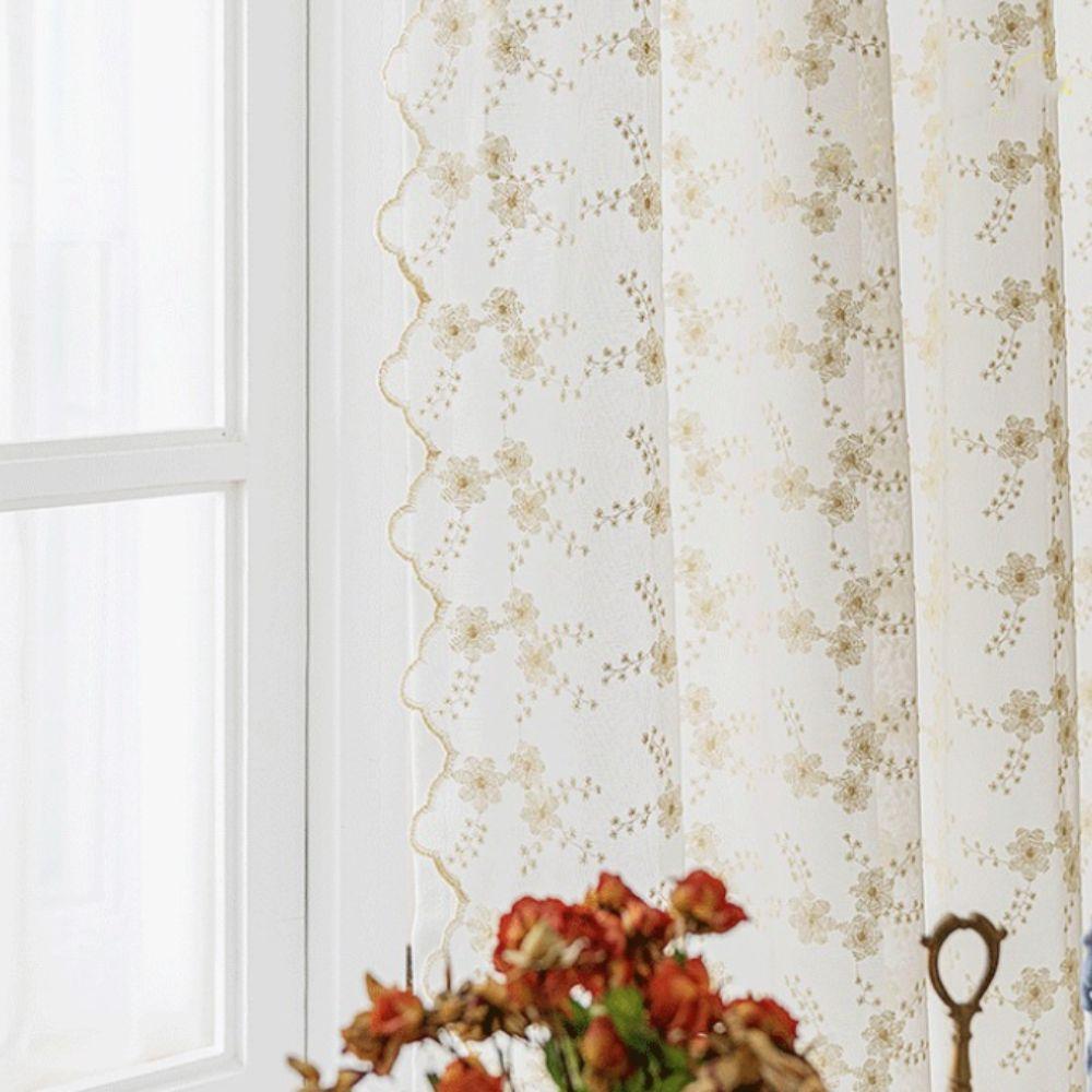 Floral Embroidery French Lace Curtains Tulle Window Shade Romantic Doorway Drape  Home Decoration