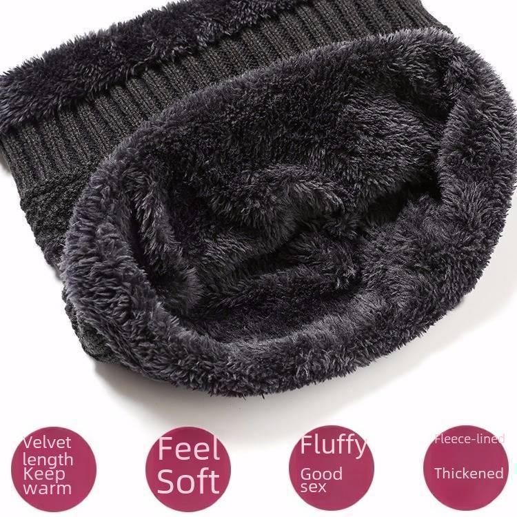 Scaldaorecchie Invernali da Uomo e Cappello in Maglia di Velluto con Protezione per il Collo Ispessita - Set da Due Pezzi