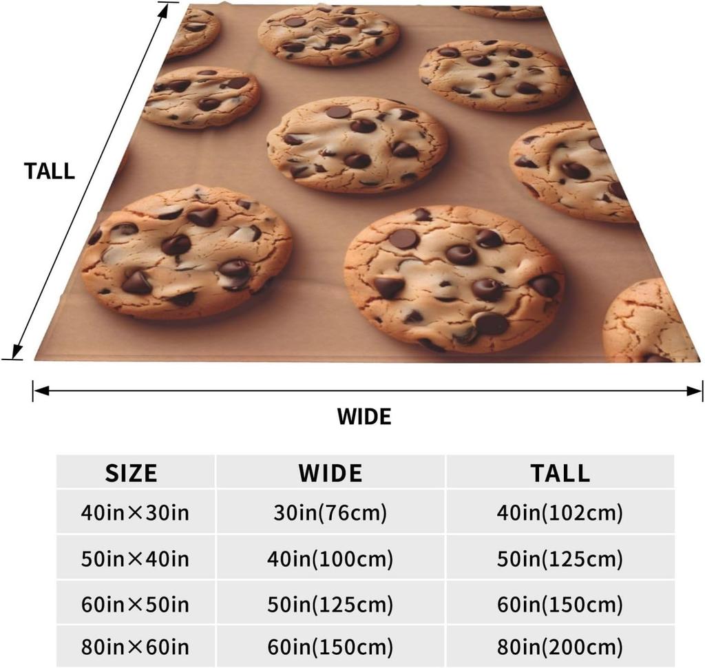 Cookie Blanket for Kids Adults, Soft Lightweight Flannel Food Chocolate Chip Cookie Throw Blanket for Sofa Couch Bed Traveling