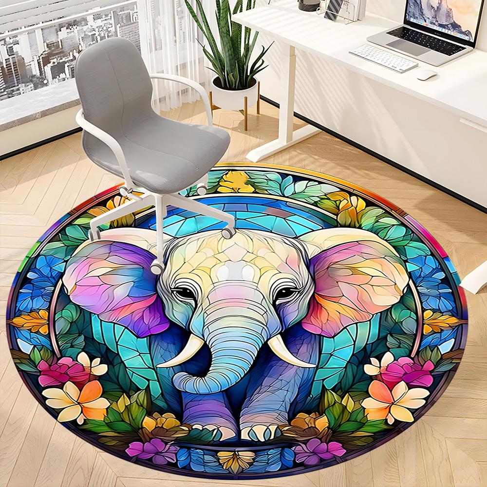 1pc Stained Glass Elephant Chair Carpet for Office, Soft Comfortable Mat For Office, Living Room, Bedroom, Machine Washable Carpet yy251112214