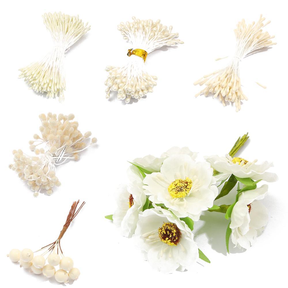 Double Heads DIY Artificial Mini Pearl Flower Stamen Pistil Floral Stamen Fruit Cherry For Wedding Christmas Decoration