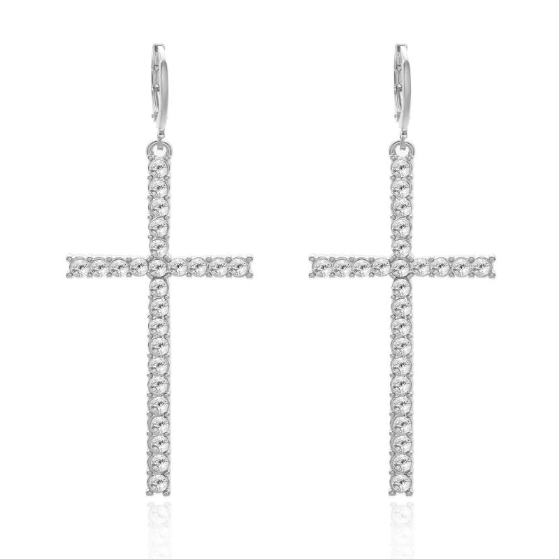 Zircon  Cross Earrings For Women Men Gothic Punk Hip Hop Jesus Crucifix Dangle Earring Christian Party Jewelry
