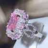 Sparkling Pink Zircon Collection Square Ring Female  Stamp New Fashion Jewelry Party Birthday Gift