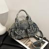Retro Old Denim Bag Women's New Trend Versatile Portable Bowling Bag Casual Shoulder Messenger Bag Women